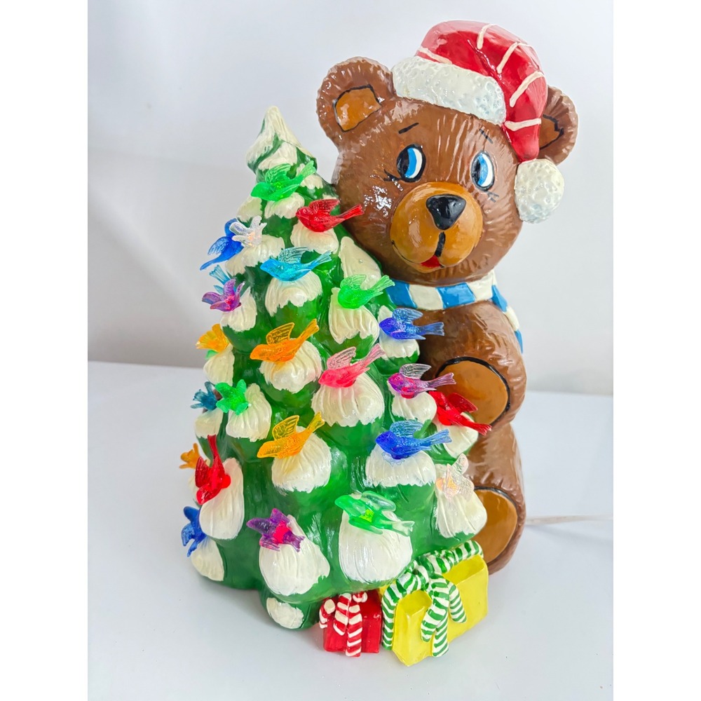 Vtg California Creations Teddy Bear Christmas Tree‎ Ceramic Figurine Light Up